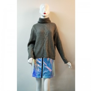 GREY HIGH NECK CABLE KNIT SWEATER RLWS0132F