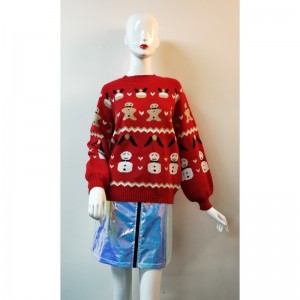 LADIES' RED CARTOON PRINT SWEATER RLWS0135F