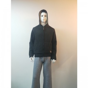 BLACK HOODED SWEATER COAT RLMS0073F