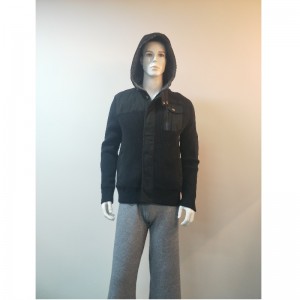 BLACK HOODED SWEATER COAT RLMS0074F