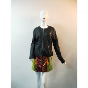 BLACK COLLARLESS PU JACKET RLWPJ0015N