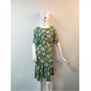 LADIES' GREEN PRINTED DRESS TBWD0010M