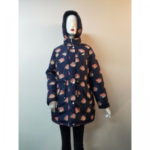 LADIES' NAVY FLOWER PRINT PUFFER COAT RLWPC0003