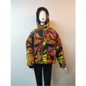 LADIES' DRAGON PRINT PUFFER COAT RLWPC0004