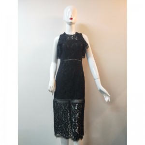 LADIES' BLACK LACE LONGLINE DRESS JLWD0039