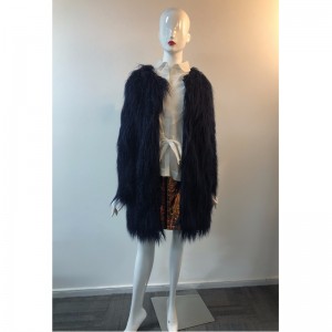 LADIES' NAVY NECKLESS FUR COAT RLWF0007