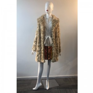 LADIES'  BEIGE LONG FUR COAT RLWF0008