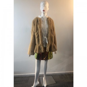 LADIES' BROWN COLLARLESS FUR COAT RLWF0015