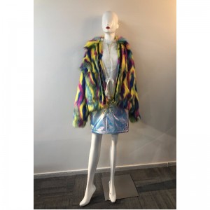 LADIES' COLOURED STRIPE FUR COAT RLWF0020