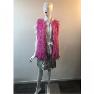 LADIES' MAGENTA SHAGGY GILET RLWF0023